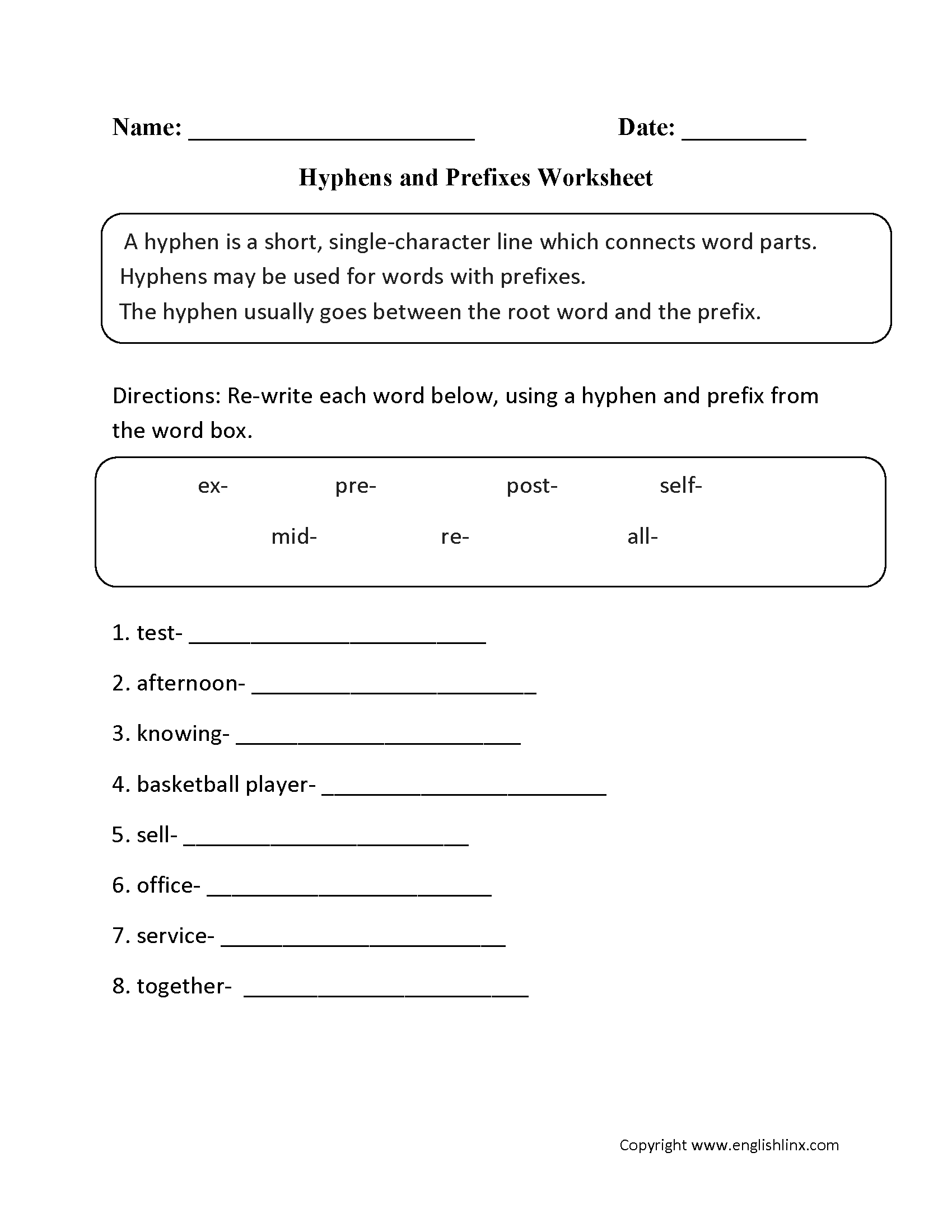 Punctuation Worksheets Hyphen Worksheets