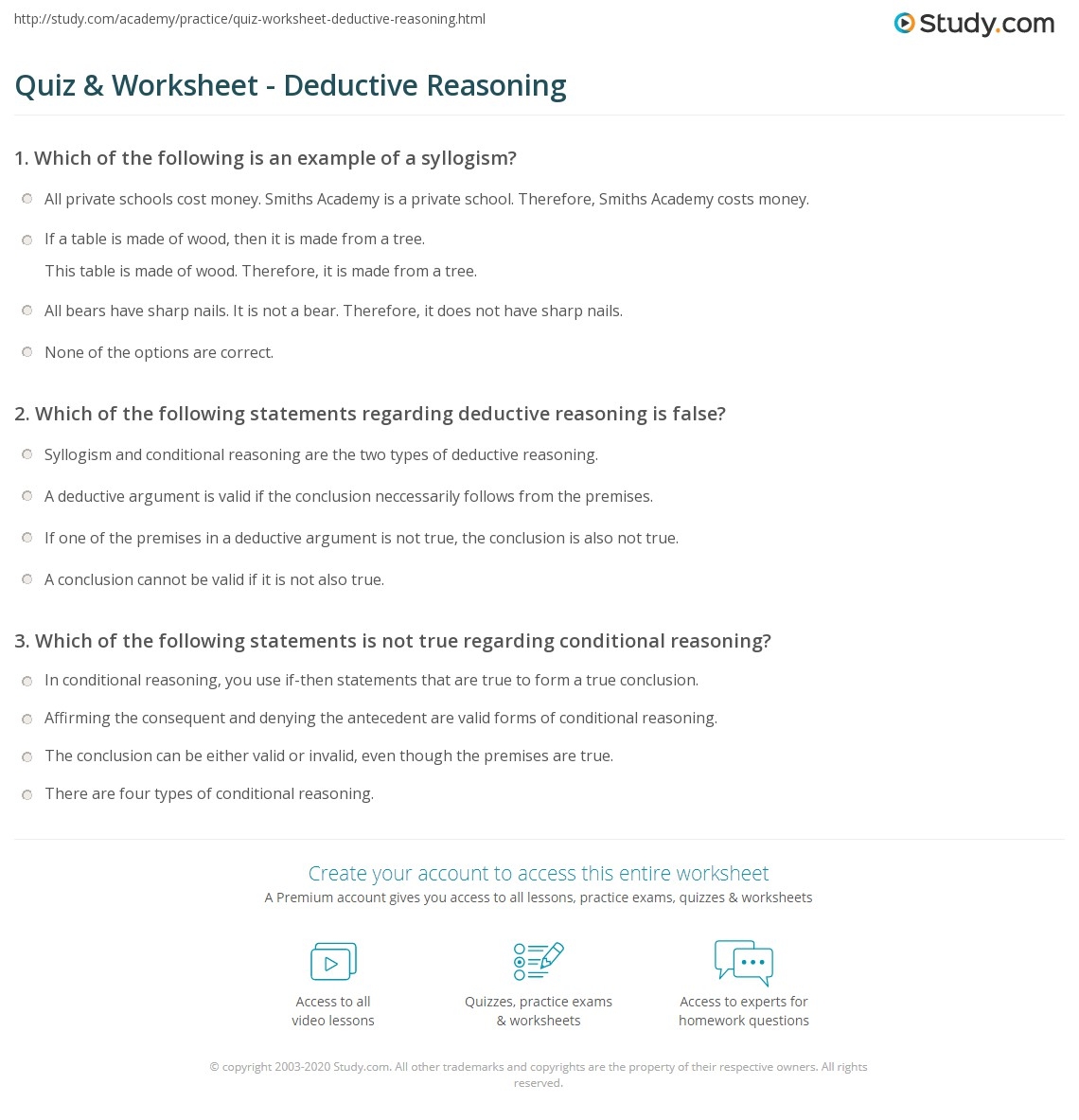 Quiz Worksheet Deductive Reasoning Study Quiz Worksheet Deductive Reasoning Study