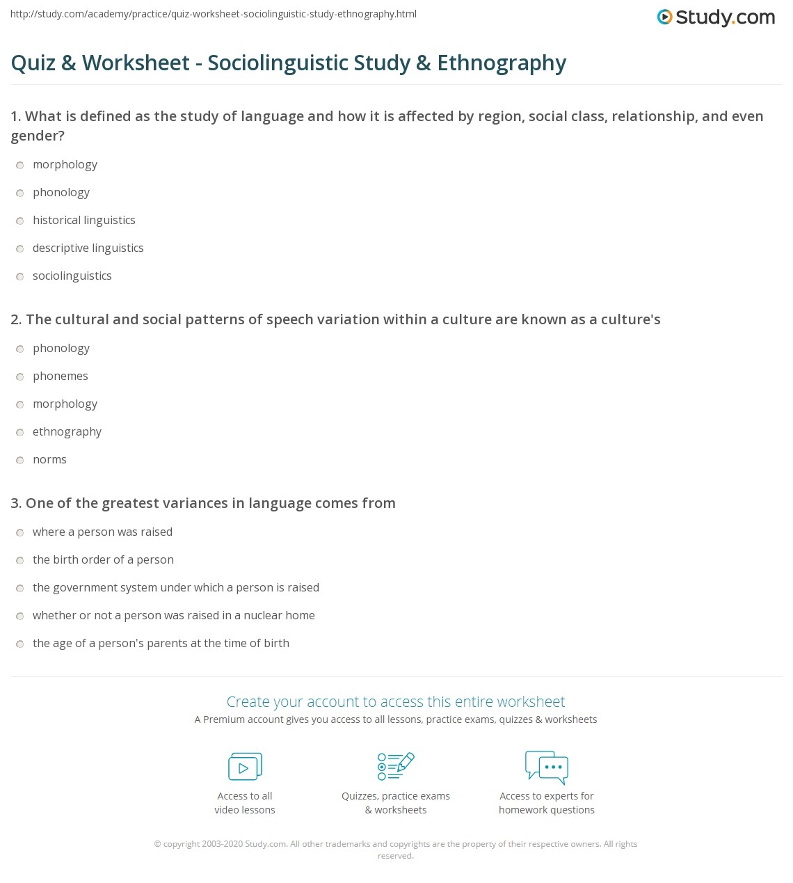 Quiz Worksheet Sociolinguistic Study Ethnography Study Quiz Worksheet Sociolinguistic Study Ethnography Study