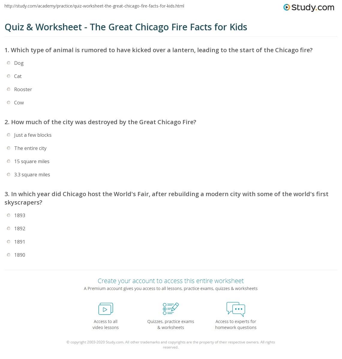 Quiz Worksheet The Great Chicago Fire Facts For Kids Study The Great Chicago Fire A Phoenix From The Ashes Made By Teachers