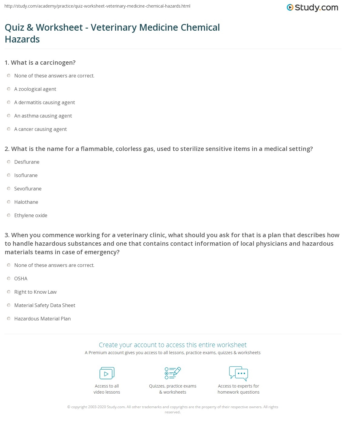Quiz Worksheet Veterinary Medicine Chemical Hazards Study Quiz Worksheet Veterinary Medicine Chemical Hazards Study