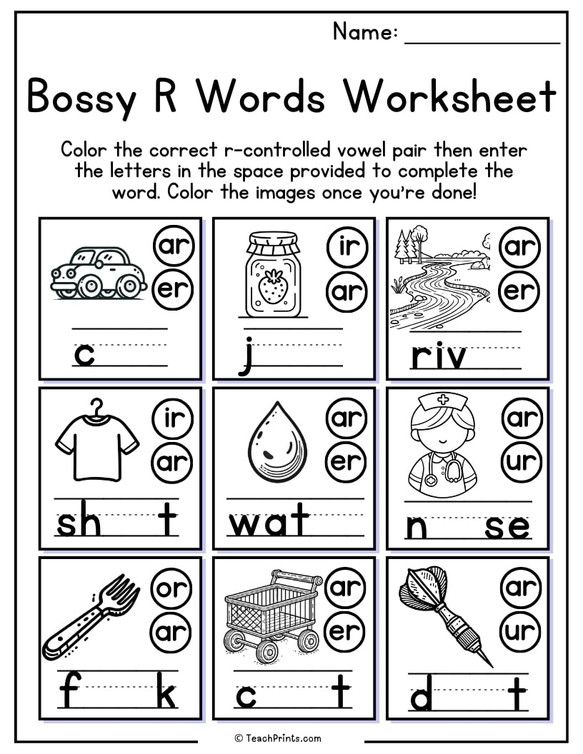R Controlled Vowels Worksheets Bossy R Free PDF Printables Teach Prints Bossy R Words Printable Parents