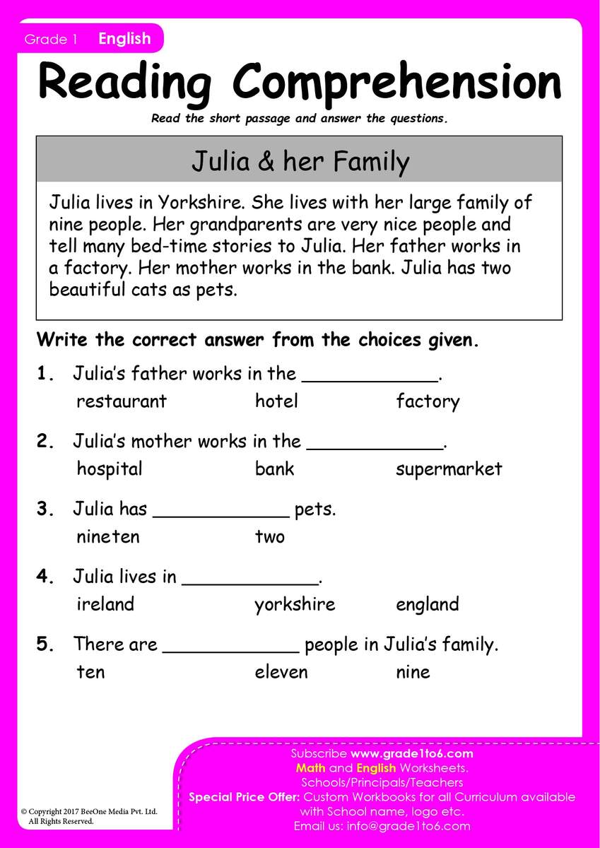Reading Comprehension Passages Grade 1 PYP IB Reading Comprehension Passages Grade 1 PYP IB