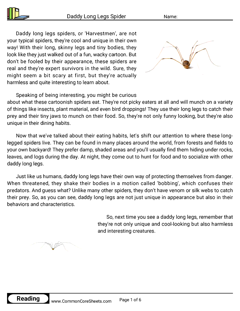 Kindergarten Reading Comprehension Big Feet Story Worksheet