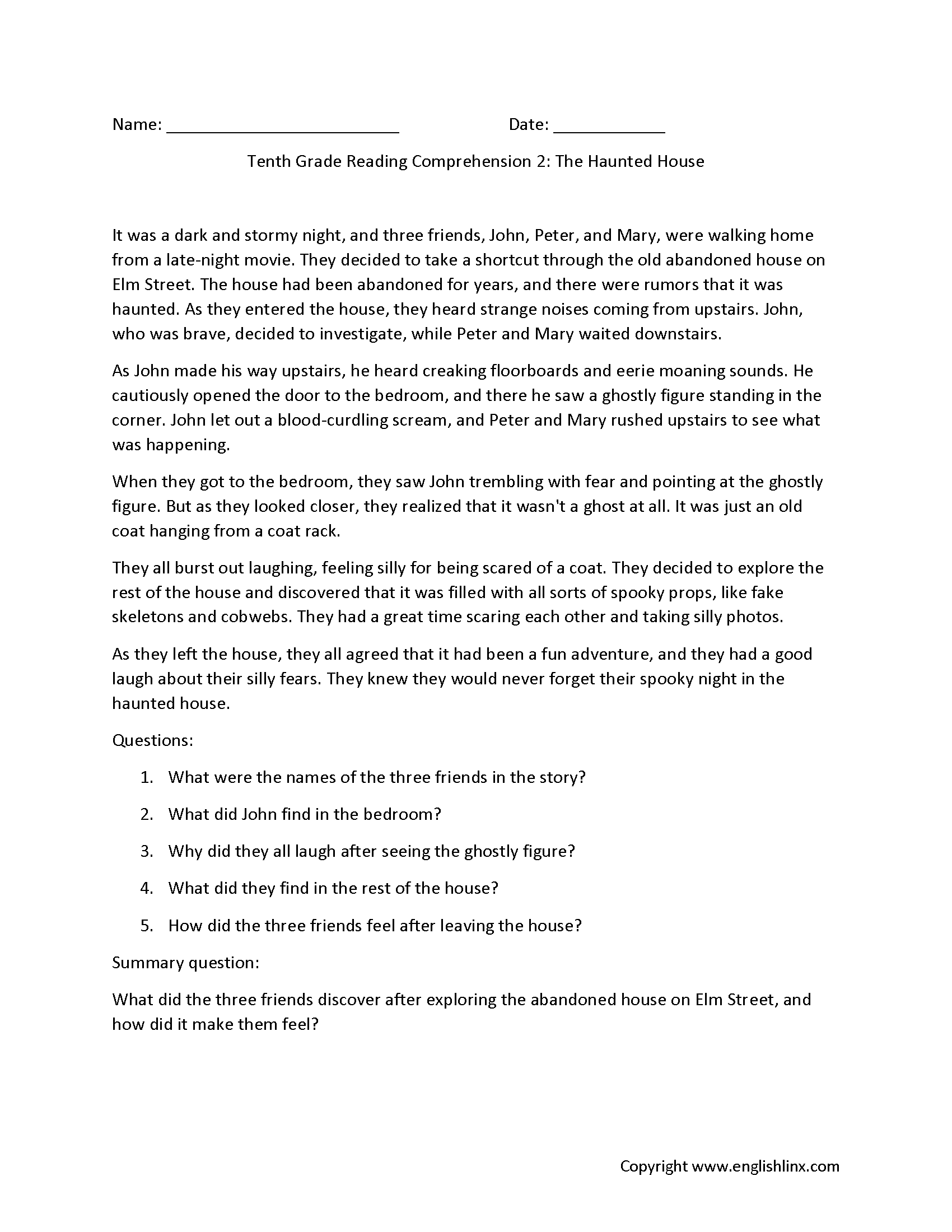 Reading Comprehension Worksheets Tenth Grade Reading Comprehension Worksheets Reading Comprehension Worksheets Online Or Printable