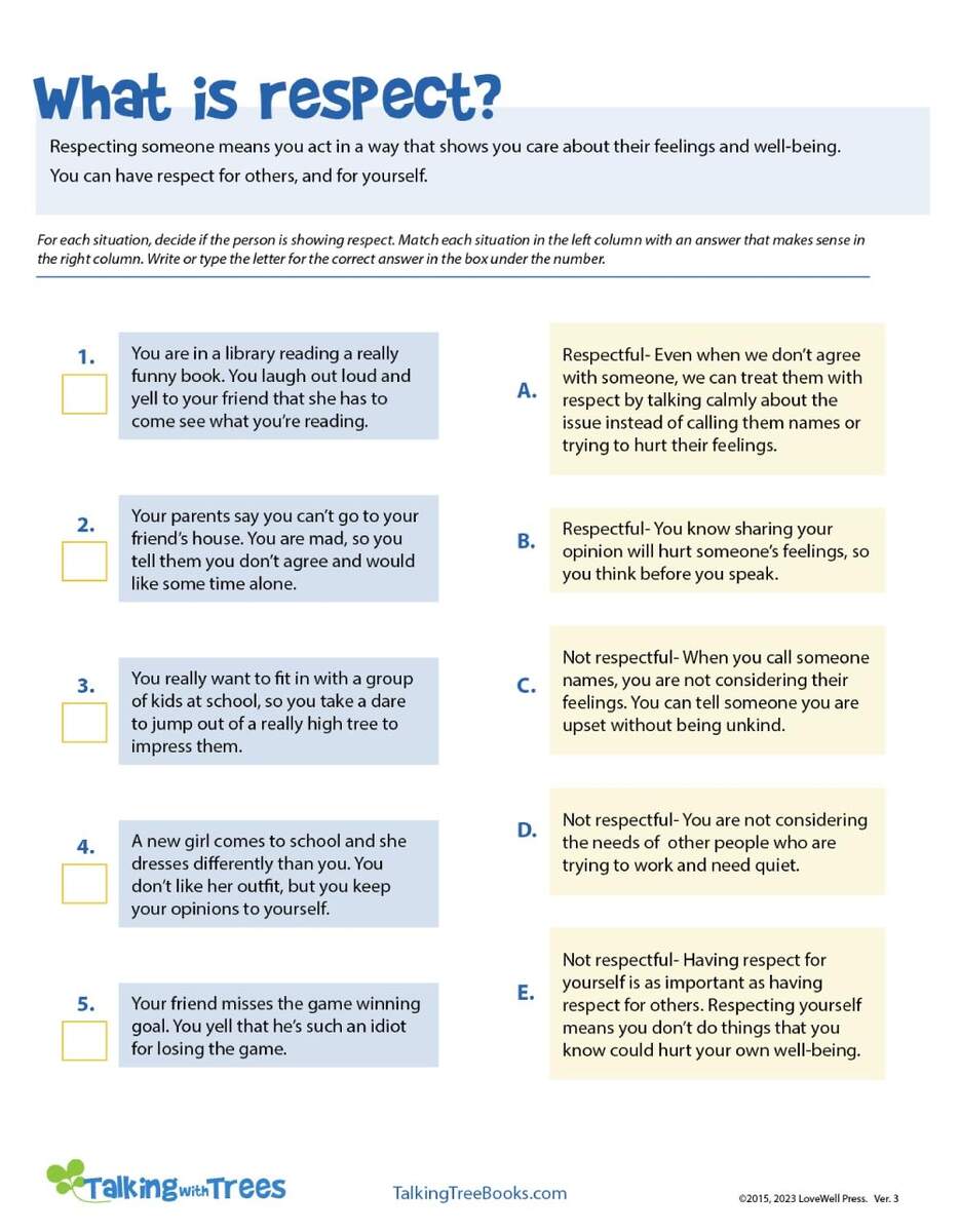 Respect Worksheets And Teaching Resources Respect Worksheets And Teaching Resources
