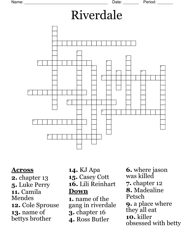 Riverdale Crossword WordMint Riverdale Crossword WordMint