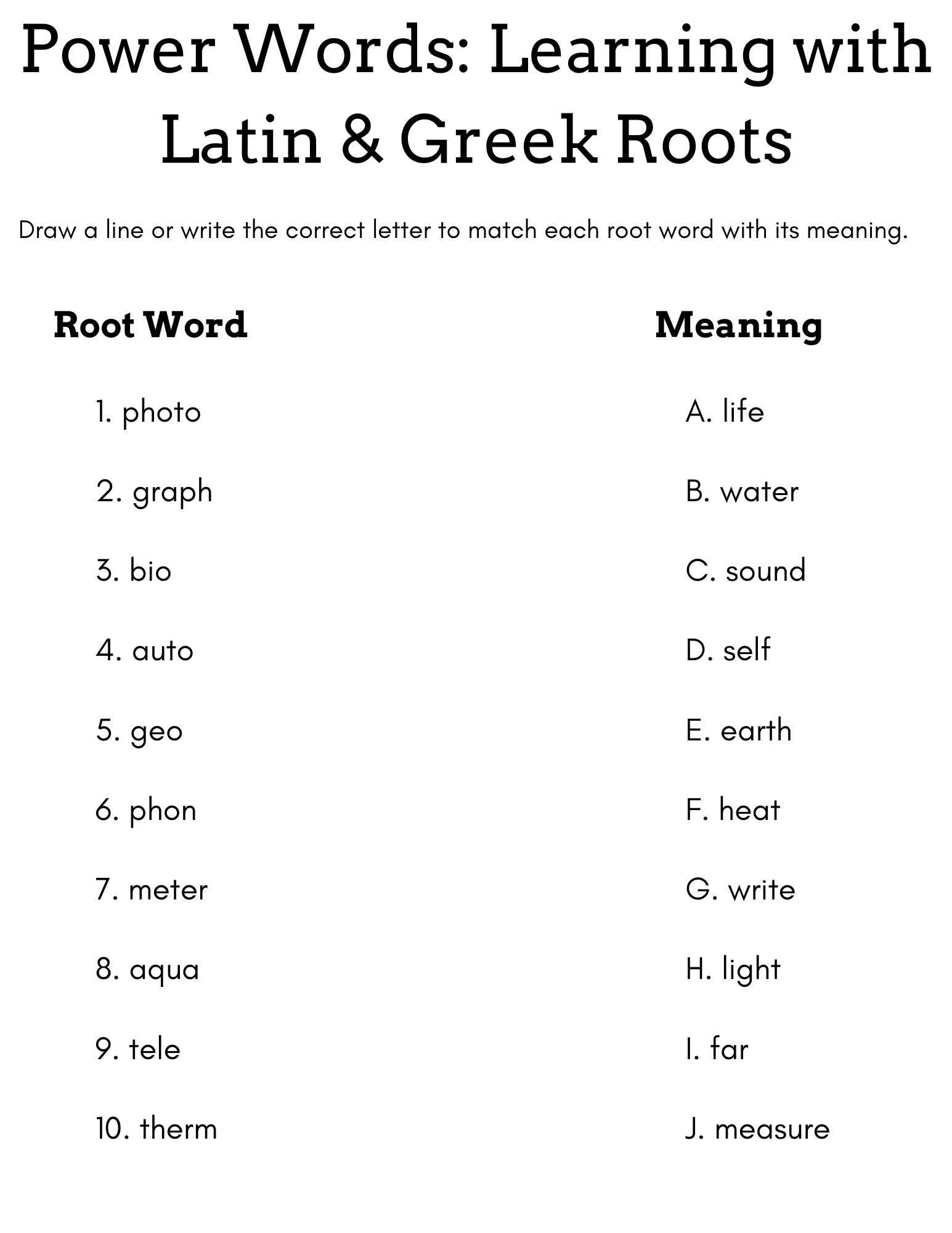 Root Words Latin And Greek Worksheet With Answers Made By Teachers Greek And Latin Roots Worksheet WordMint