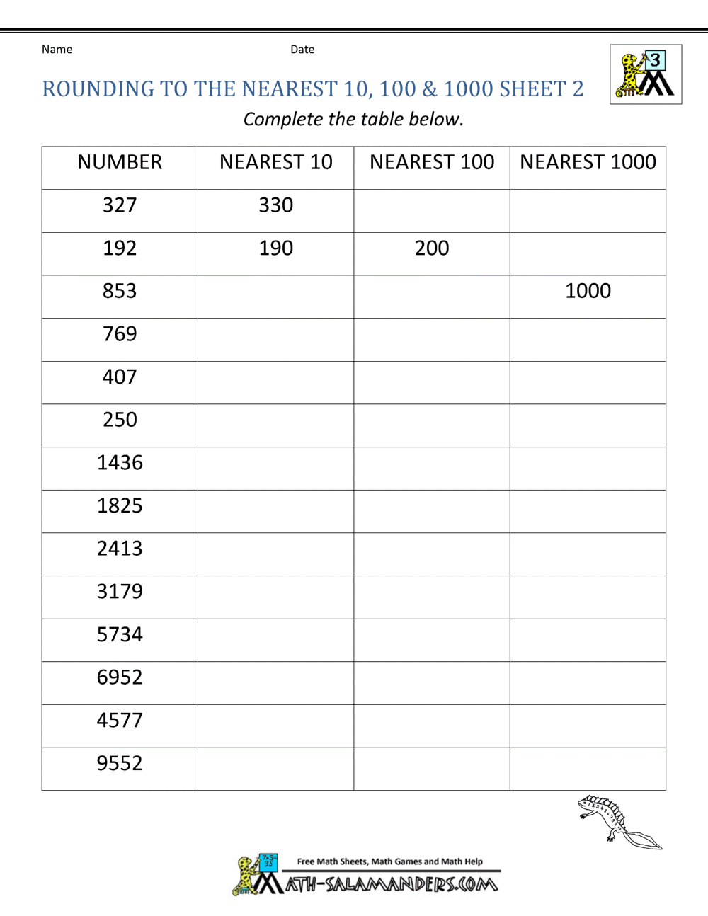 Rounding To The Nearest 1000 Worksheets Rounding To The Nearest 1000 Worksheets