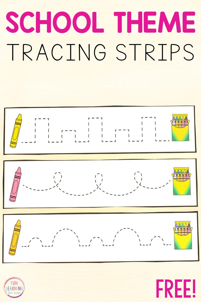 School Theme Tracing Strips For Pre Writing Practice School Theme Tracing Strips For Pre Writing Practice