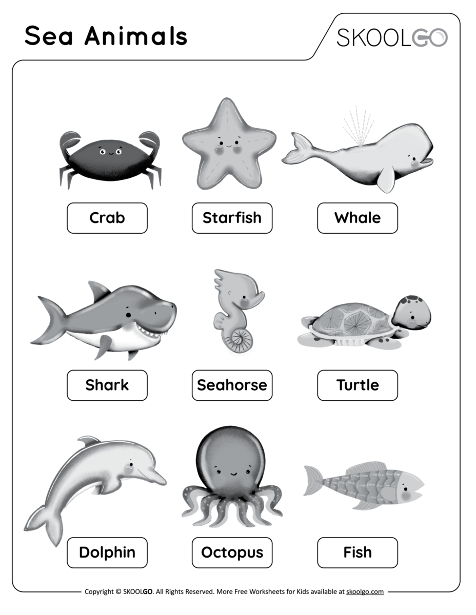 Sea Animals Free Worksheet SKOOLGO Free Ocean Worksheets Storyboard That Activities For Kids