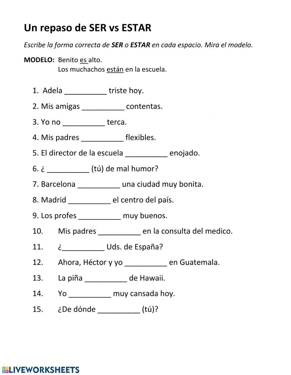 SER Vs ESTAR SraBaus Worksheets Library SER Vs ESTAR SraBaus Worksheets Library