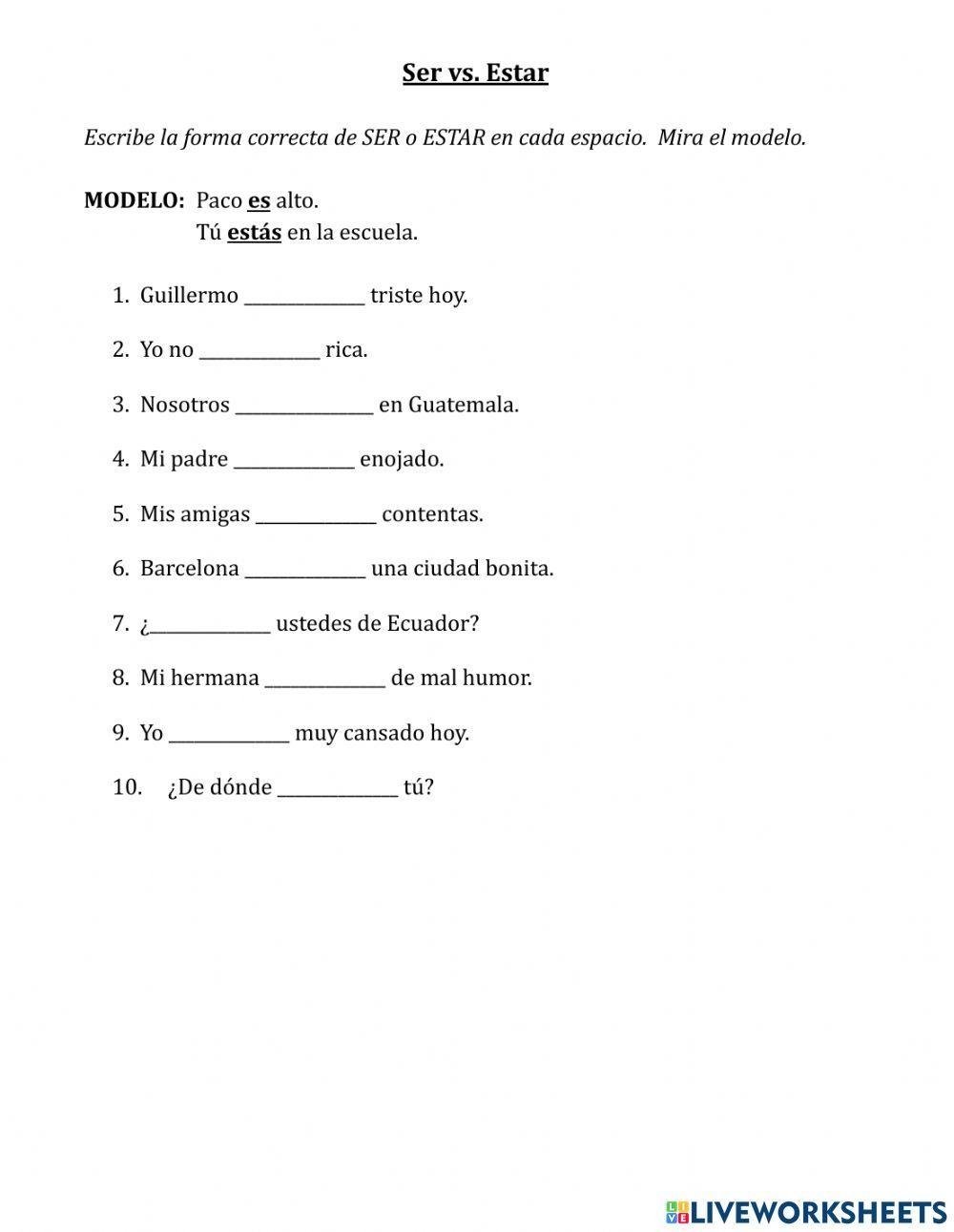 Ser Vs Estar Worksheet Worksheet Worksheets Library Ser Y Estar Present Infographic Chart 3 Worksheets Spanish 1 2 Novice Made By Teachers