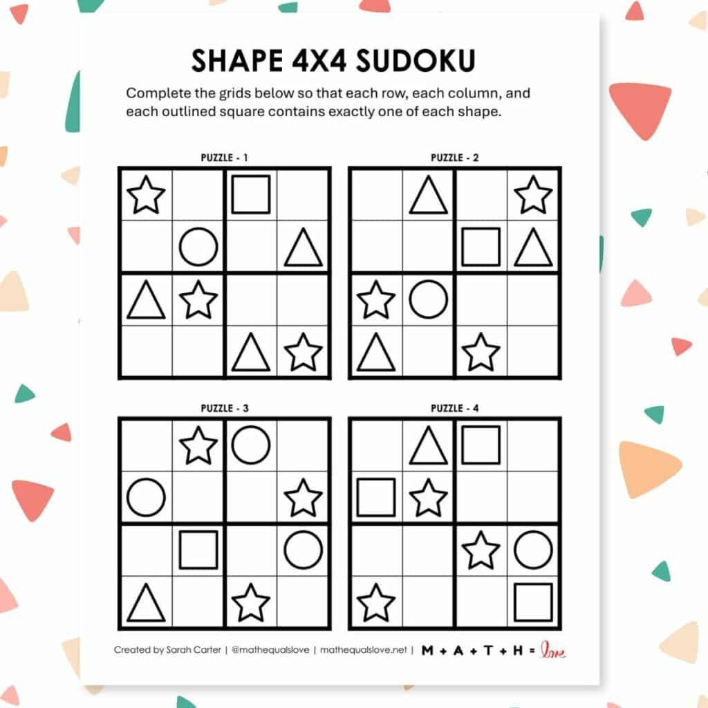 Shape Sudoku Puzzles 4x4 Free Printable PDF SUDOKUS For KIDS Math Sudoku Puzzles Ready To Print Worksheets Library