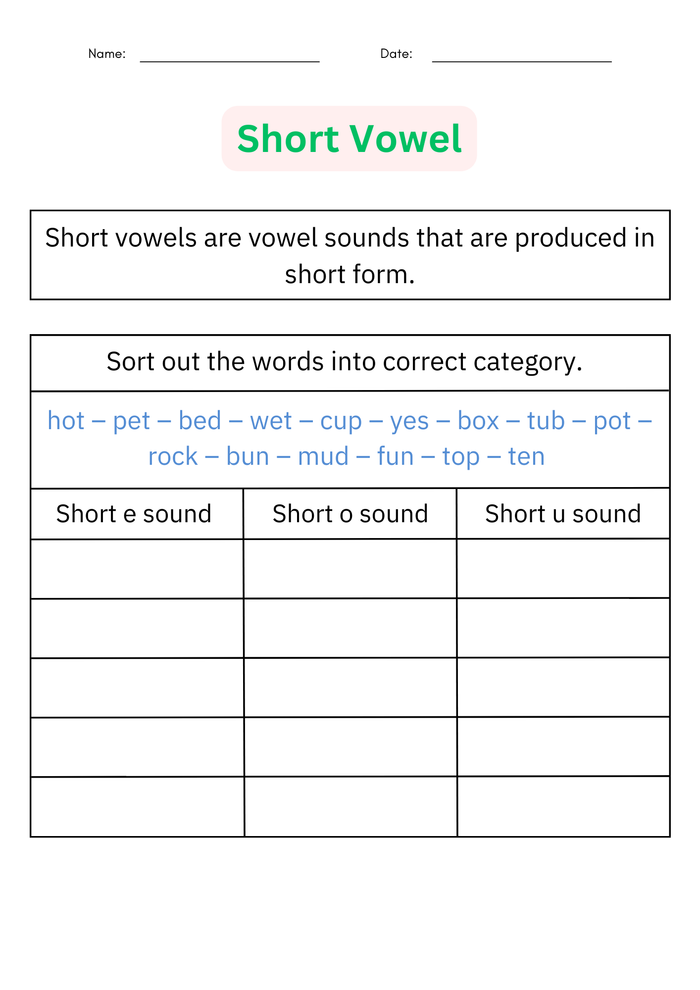 Short Vowel And Long Vowel Worksheets Vowel Sounds Activities For Grade 1 Made By Teachers Long Vowels Worksheets Free Coloring Pages 5 Printables