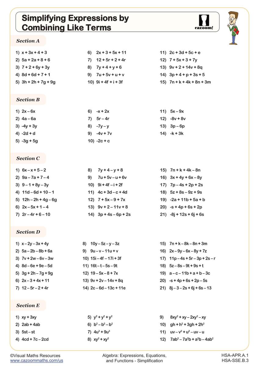 Simplifying Expressions By Combining Like Terms Worksheet Algebra I PDF Worksheets Cazoom Math Simplifying Expressions By Combining Like Terms Worksheet Algebra I PDF Worksheets Cazoom Math