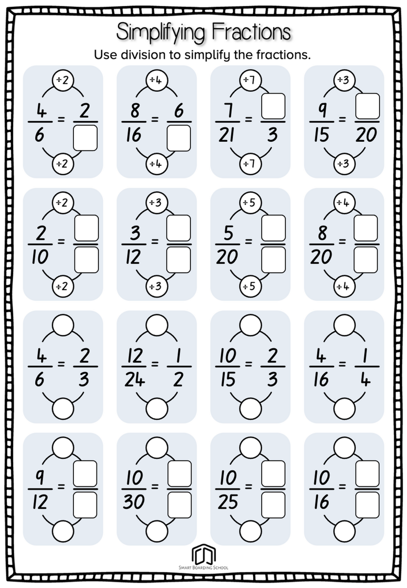 Simplifying Fractions Worksheet Simplifying Fractions A Worksheet Printable Maths Worksheets