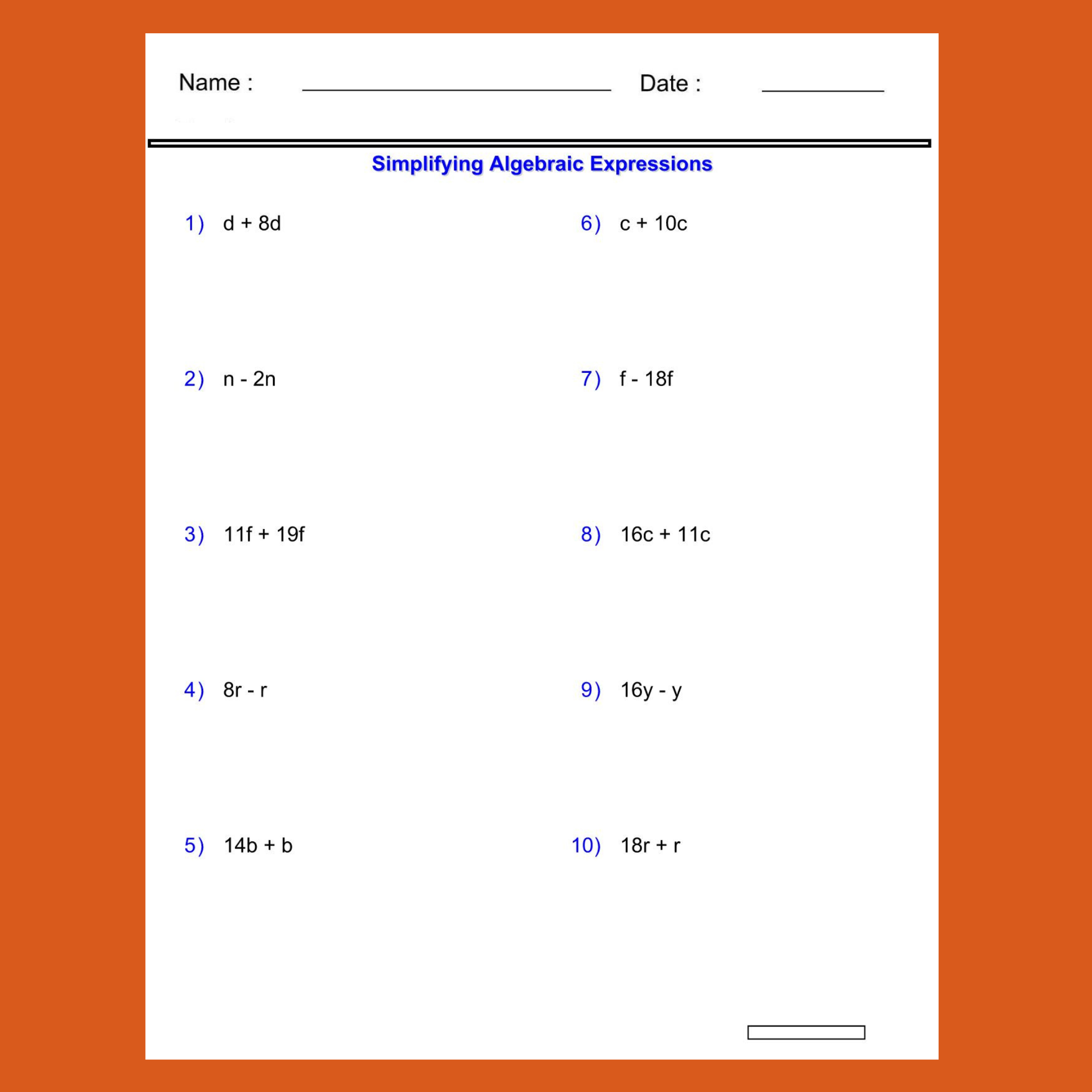 Simplifying Variables Worksheets Addition And Subtraction 2 Terms Algebraic Made By Teachers Simplifying Variables Worksheets Addition And Subtraction 2 Terms Algebraic Made By Teachers