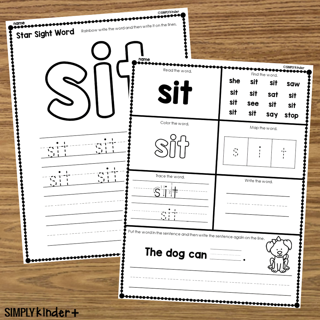 Sit Sight Word Printable Activities Simply Kinder Printable Membership