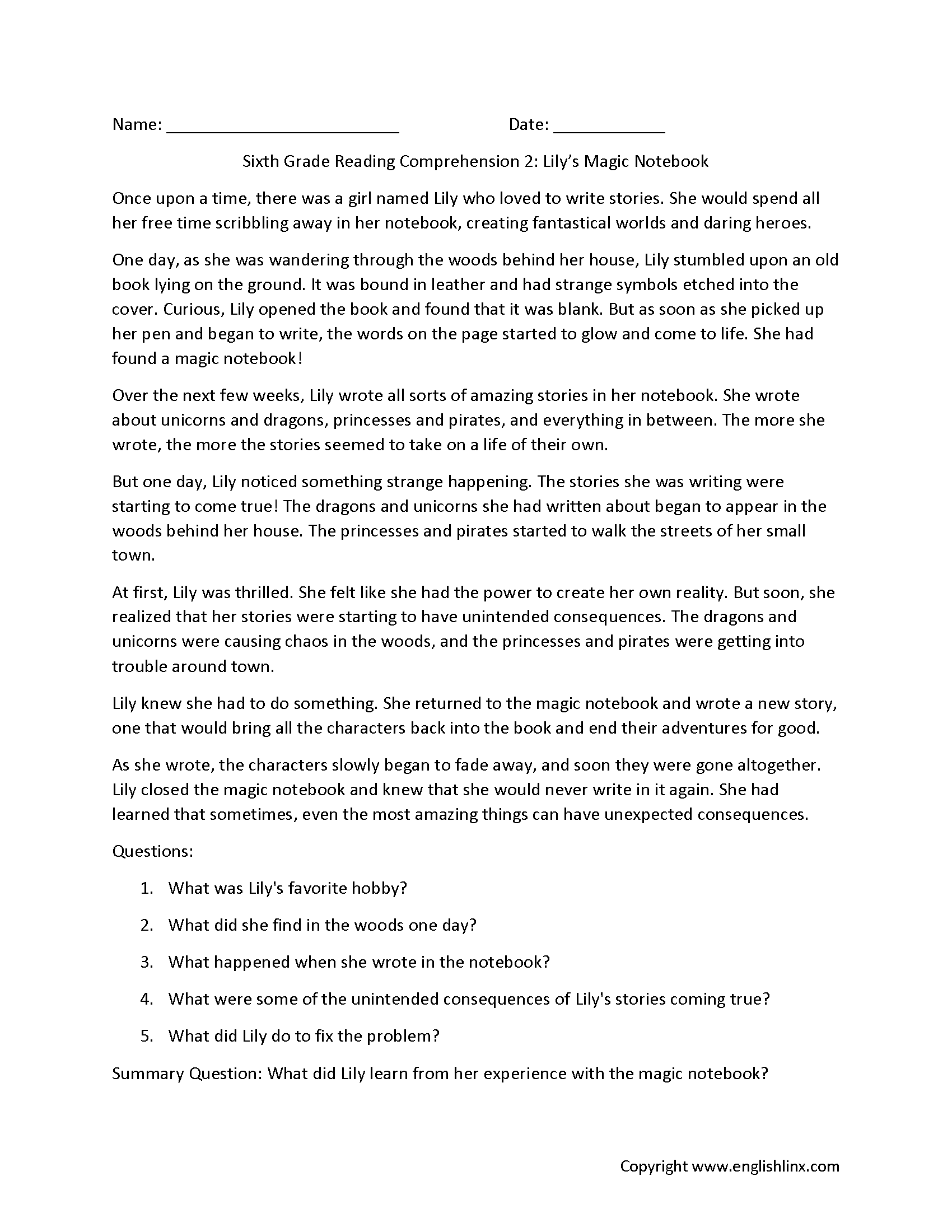 Sixth Grade Reading Comprehension Worksheets Free Printable 6th Grade Reading Passages 14 6th Grade Language Arts Worksheets Free PDF At Worksheeto