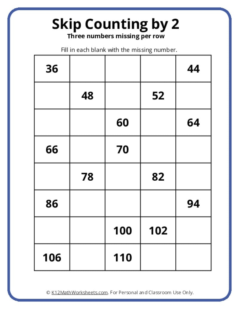 Skip Counting Worksheets Skip Counting Worksheets