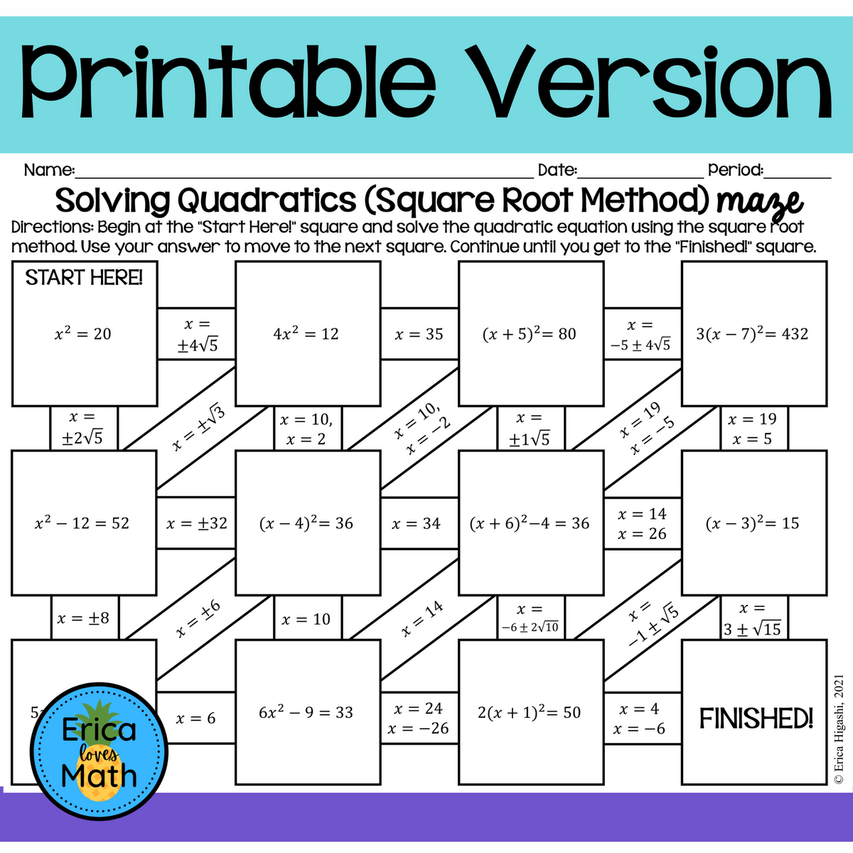 Solving Quadratic Equations C By Quadratic Formula Worksheet PDF Printable Algebra Worksheet Cazoom Math