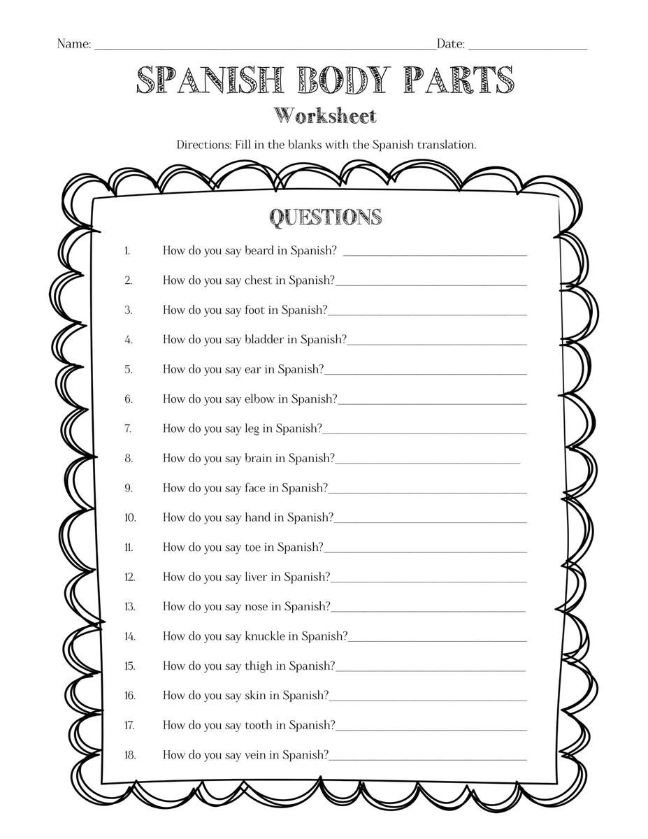 Spanish Body Parts Information Sheet Worksheet And Answer Key Worksheets Library Yo All About Me Activity Spanish 1 Printable No Prep Worksheets Library