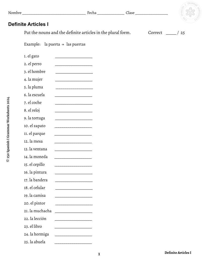 Definite And Indefinite Articles In Spanish El La Los Las Un Una Unos Made By Teachers