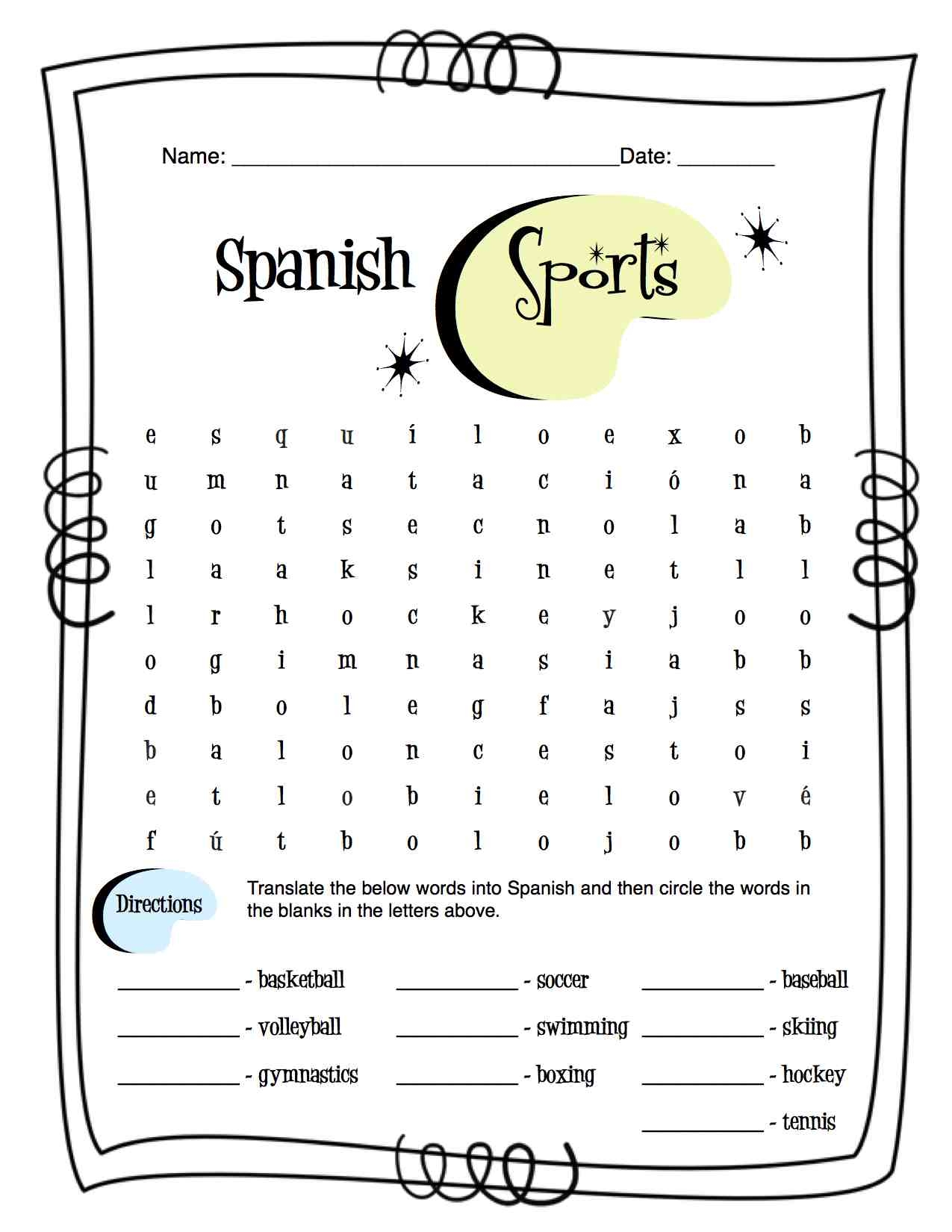 Spanish Sports Worksheet Packet Made By Teachers