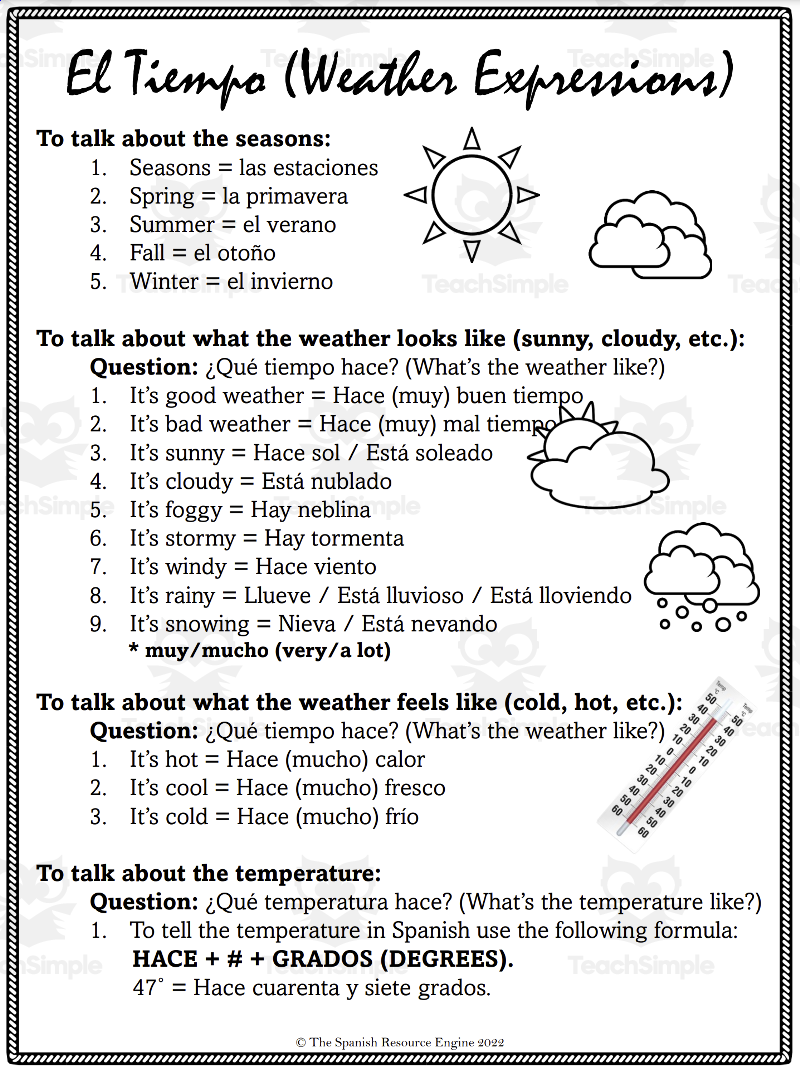 Spanish The Weather Worksheets By Teach Simple Spanish The Weather Worksheets By Teach Simple