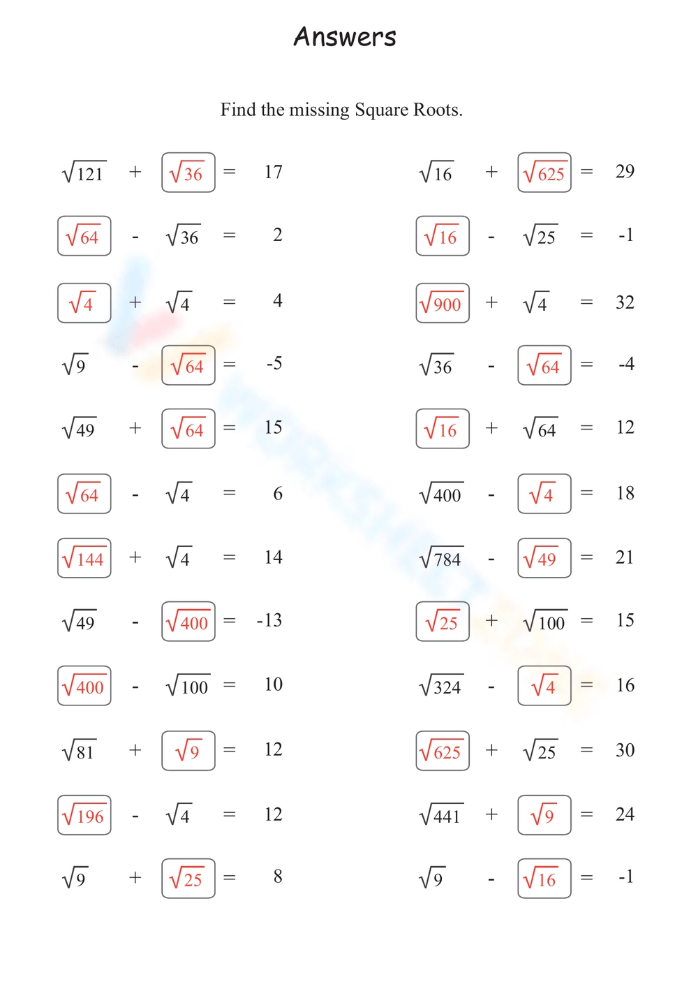 Square Roots Worksheets Square Roots Worksheets