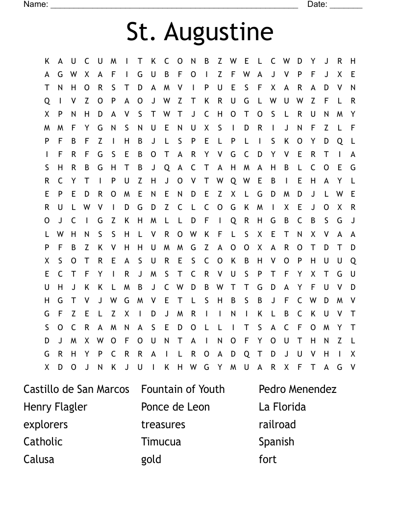 St Augustine Word Search WordMint St Augustine Word Search WordMint