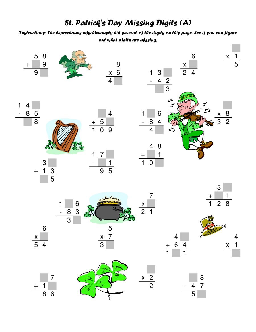 FREE St Patrick S Day Math Equation Mats Printable K 4th Grade