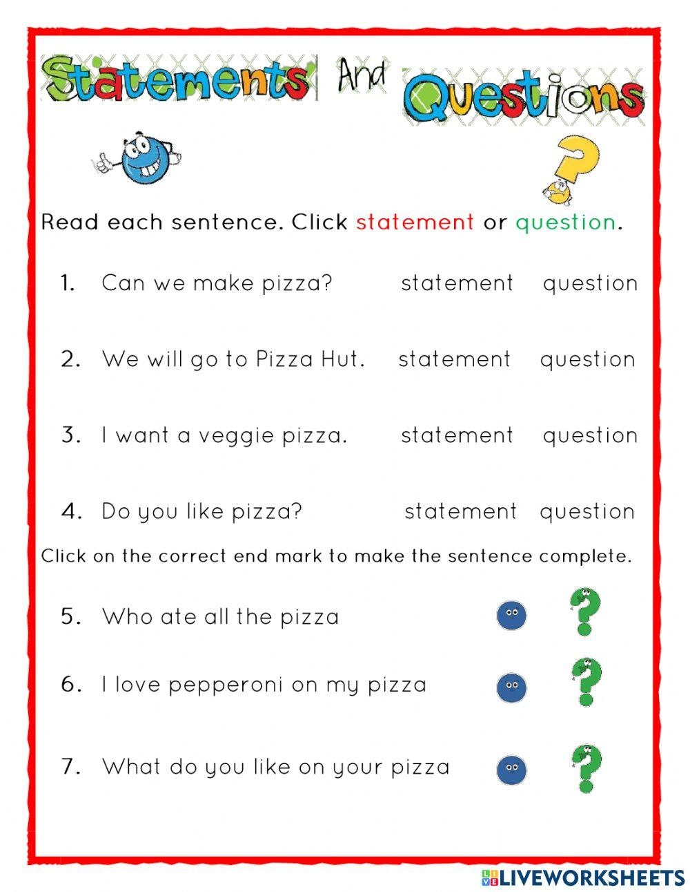 Statements And Questions Sentences Worksheet Worksheets Library Statements And Questions Sentences Worksheet Worksheets Library