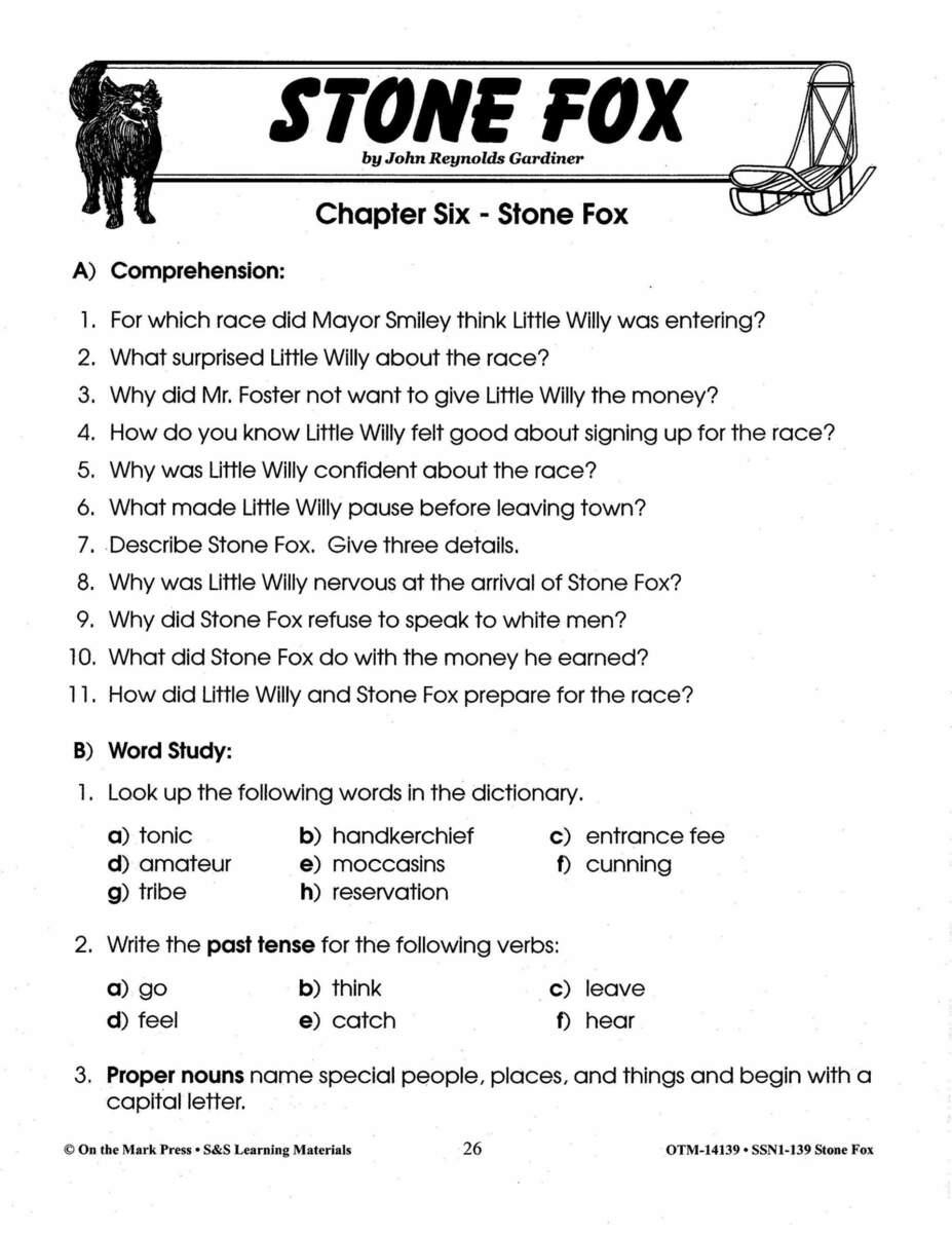 Stone Fox By John Reynolds Gardiner Lit Link Grades 4 6 Worksheets Library