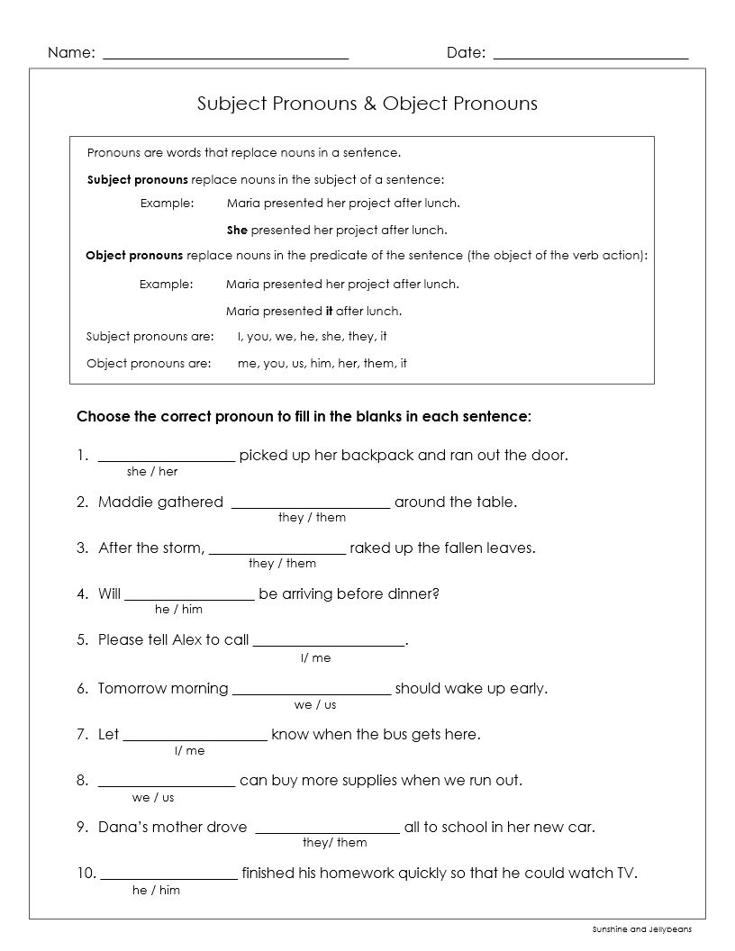 Subject Object Pronouns 4 Worksheets Grades 4 5 6 Great Practice Made By Teachers Subject Object Pronouns 4 Worksheets Grades 4 5 6 Great Practice Made By Teachers