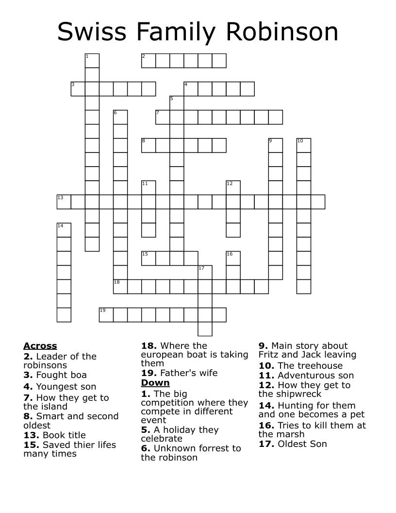 Swiss Family Robinson Crossword WordMint