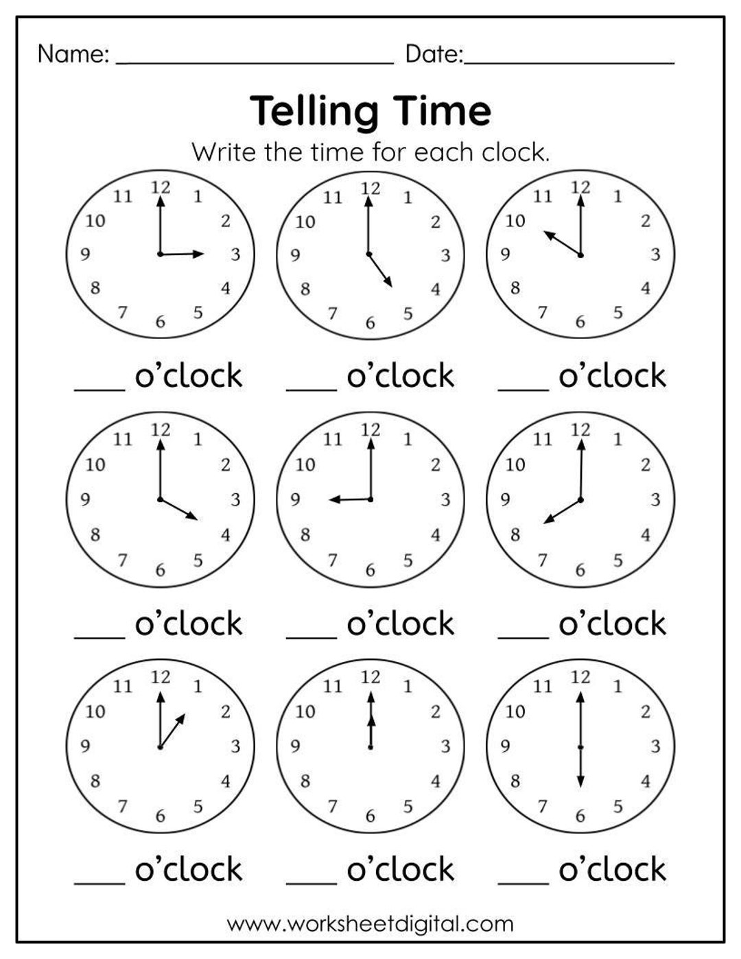 Telling Time Worksheet Digital Analog Clock Practice PDF Etsy Norway