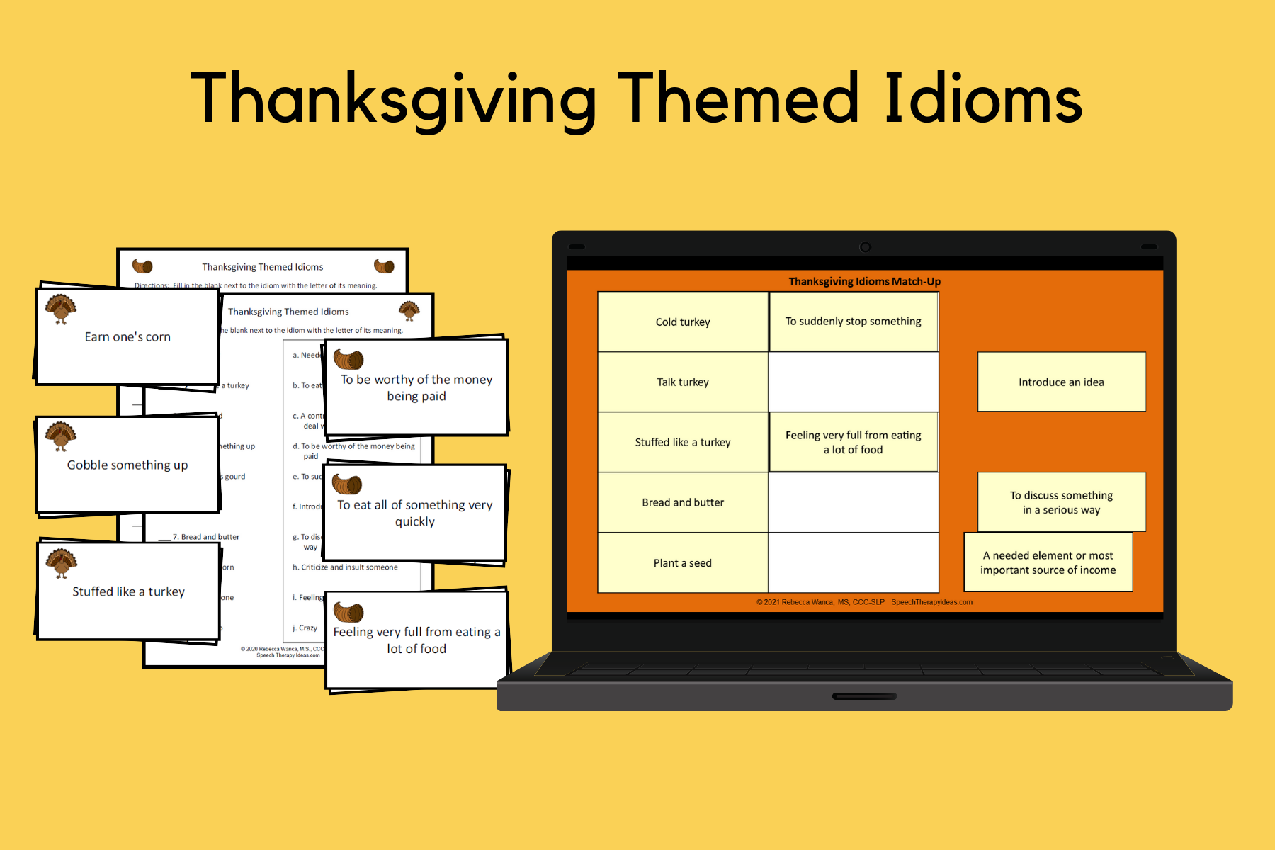 Thanksgiving Idiom Cards And Worksheets Speech Therapy Ideas