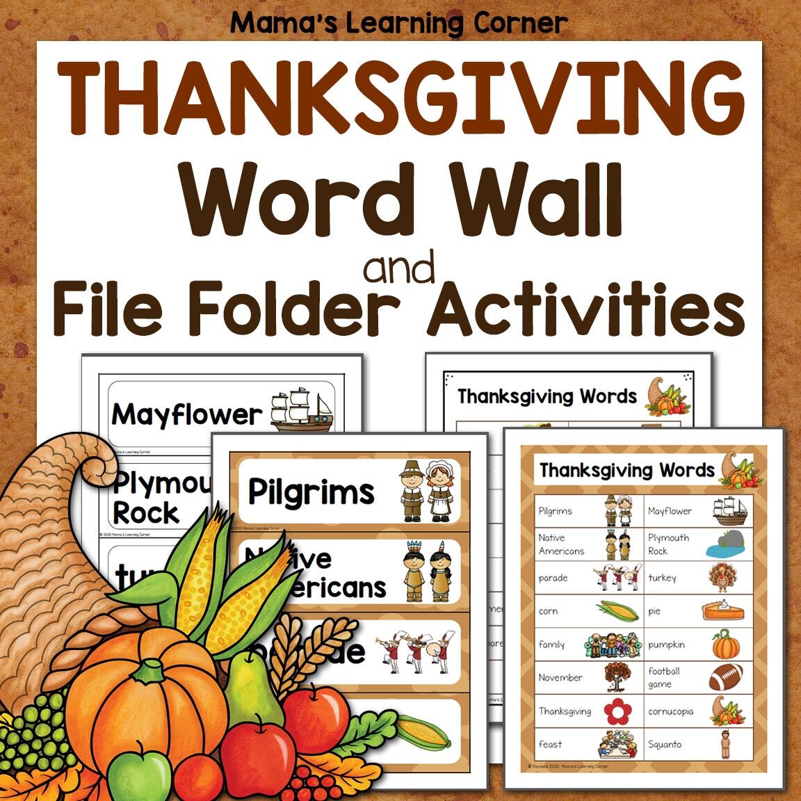 Thanksgiving Word Wall With File Folder Worksheets Mamas Learning Corner