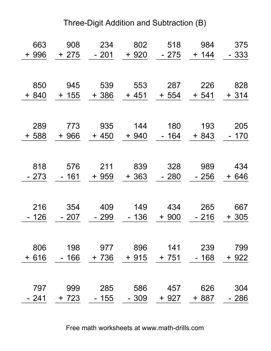 The Adding And Subtracting Three Digit Numbers B Math Worksheet Worksheets Library The Adding And Subtracting Three Digit Numbers B Math Worksheet Worksheets Library