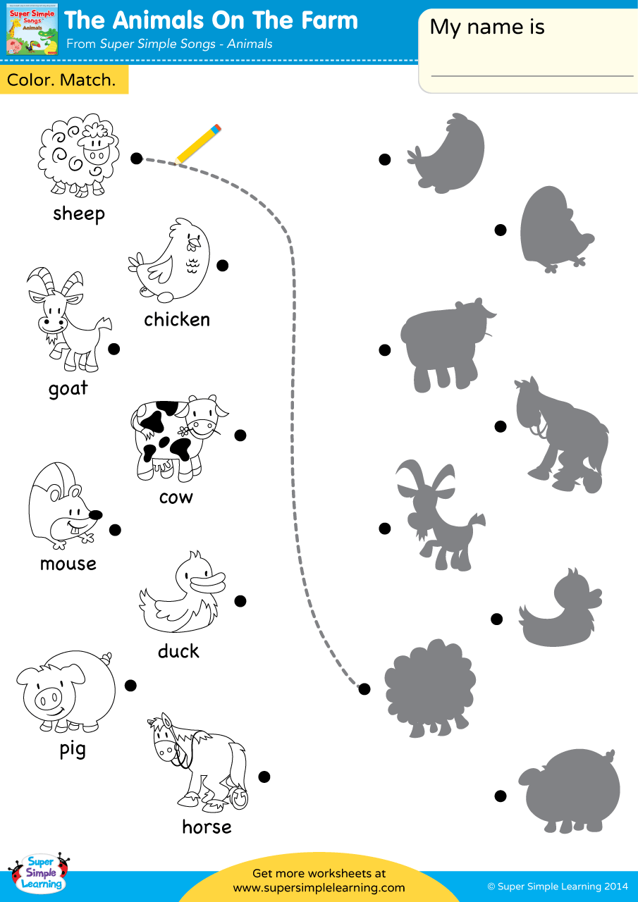 The Animals On The Farm Worksheet Color Match Super Simple