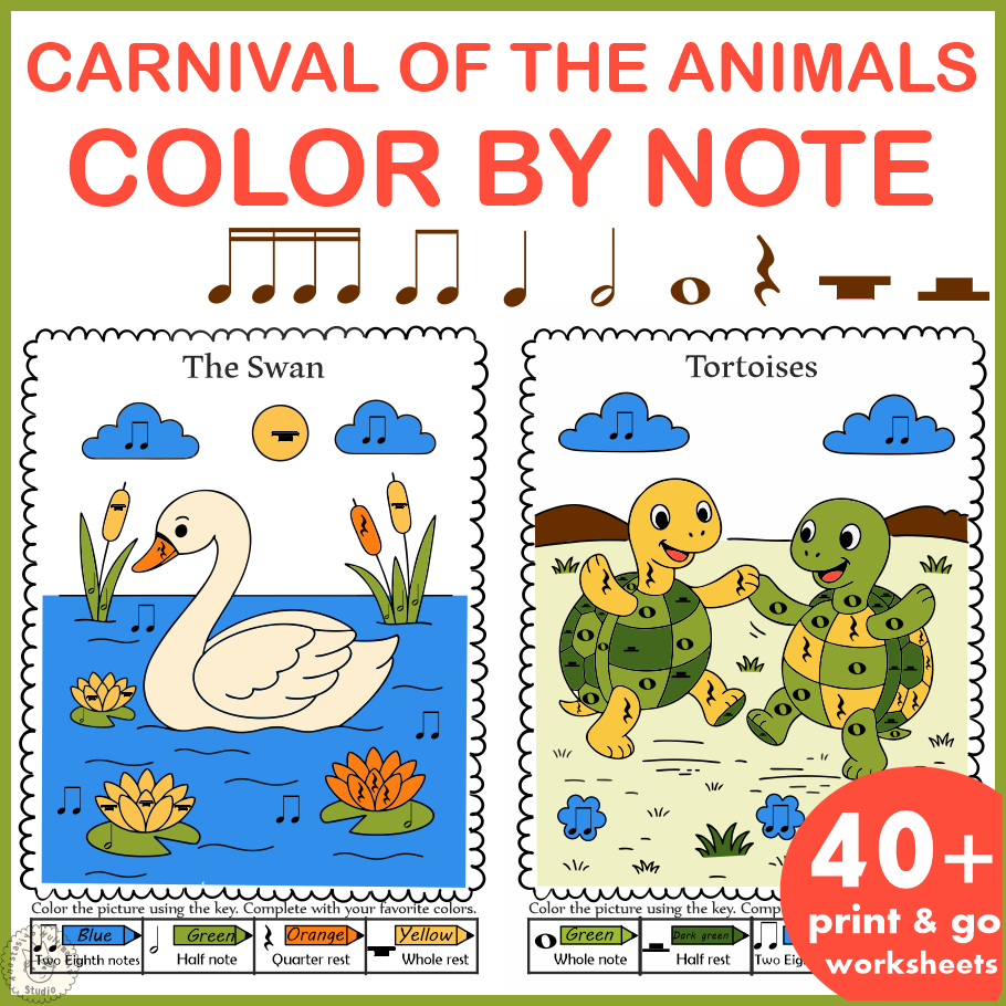 The Carnival Of The Animals Color By Note Pages Music Coloring Work
