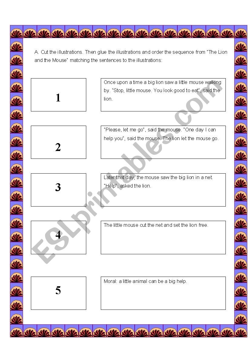 The Lion And The Mouse Sequence ESL Worksheet By Lilian Mfer The Lion And The Mouse Sequence ESL Worksheet By Lilian Mfer