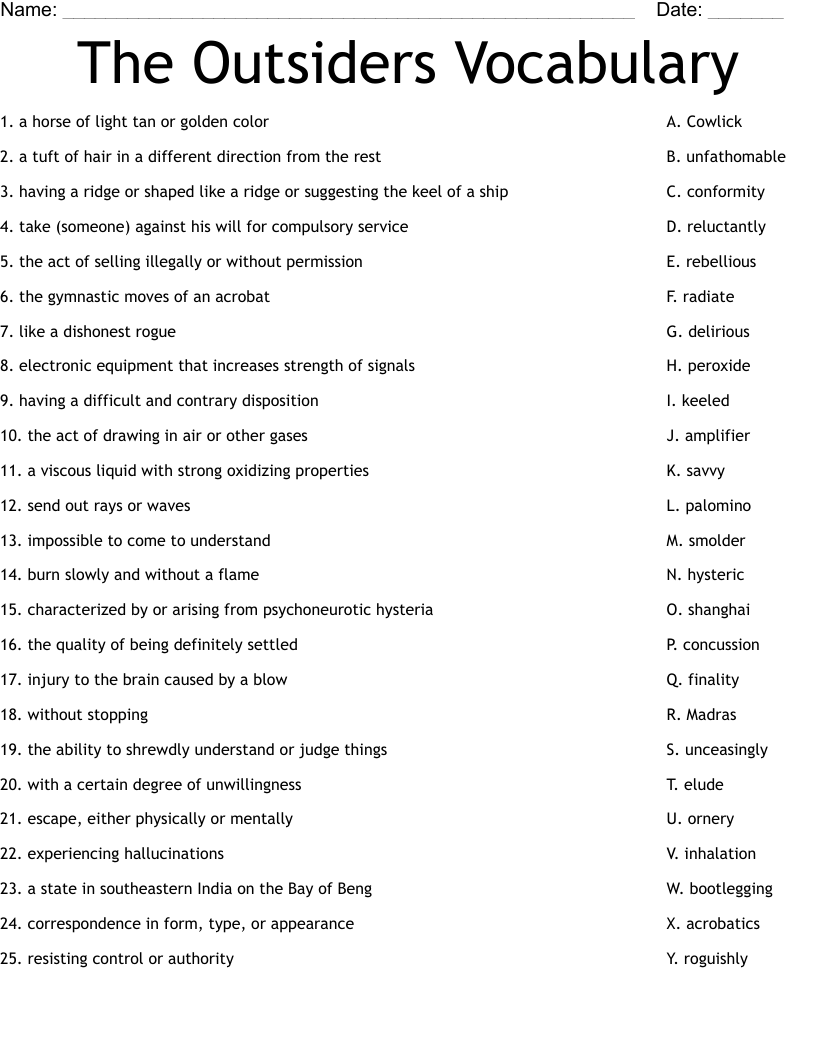 The Outsiders Vocabulary Worksheet WordMint The Outsiders Vocabulary Worksheet WordMint