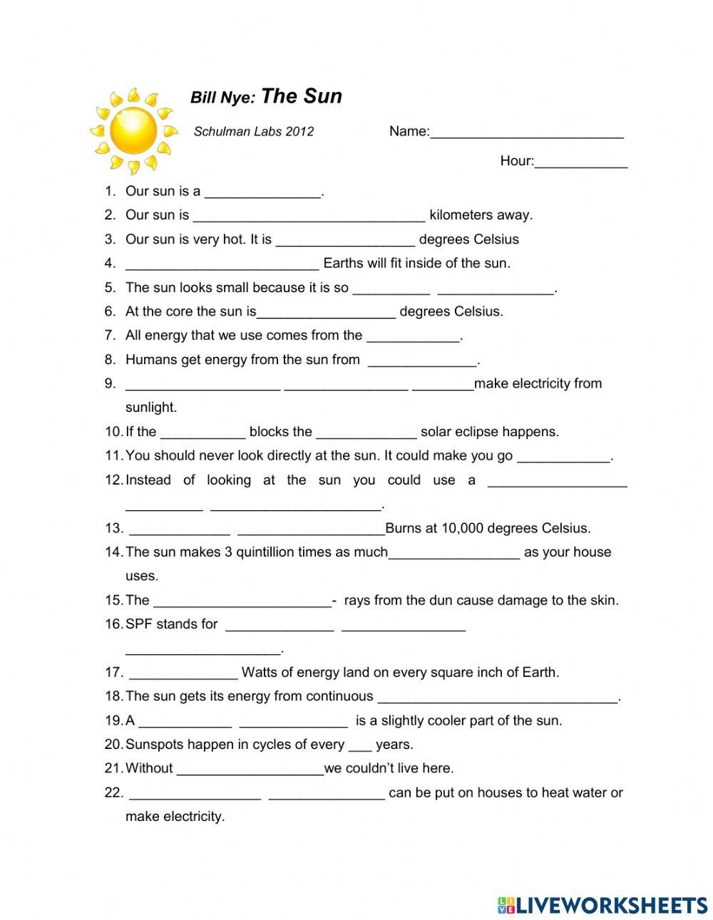 The Sun Bill Nye Online Exercise For Worksheets Library The Sun Bill Nye Online Exercise For Worksheets Library