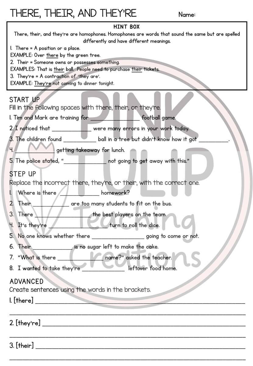 Their Too Homophones And Compounds Words Grammar Worksheets With Answers Etsy
