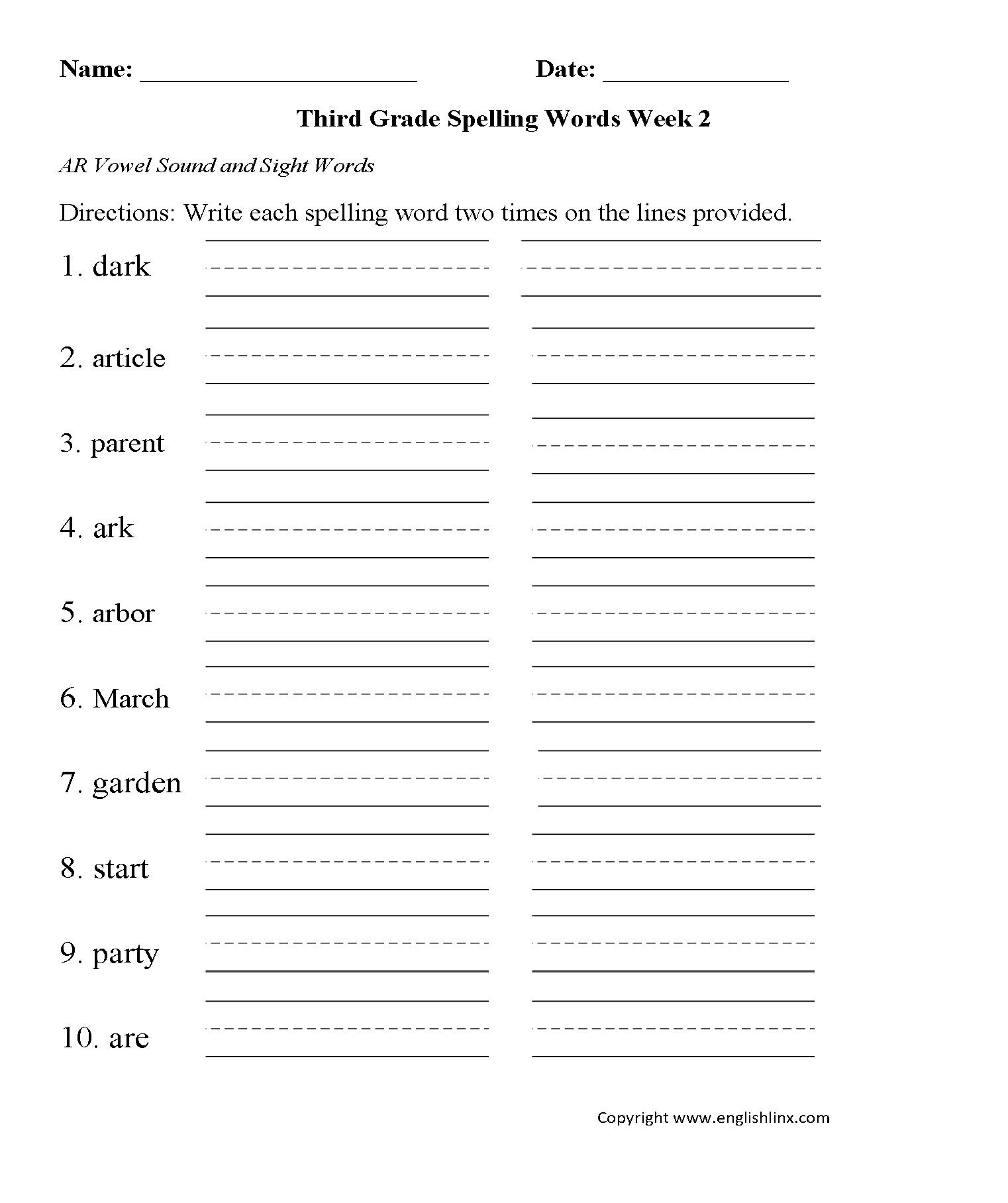 Third Grade Spelling Worksheets Printable Word Lists Practice Activities Free And Customizable Spelling Templates