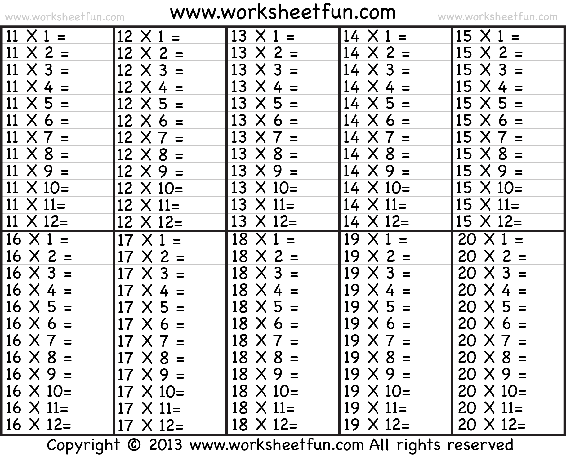 Times Table 2 12 Worksheets 1 2 3 4 5 6 7 8 9 10 11 12 13 14 15 16 17 18 19 And 20 FREE Printable Worksheets Worksheetfun Times Table 2 12 Worksheets 1 2 3 4 5 6 7 8 9 10 11 12 13 14 15 16 17 18 19 And 20 FREE Printable Worksheets Worksheetfun