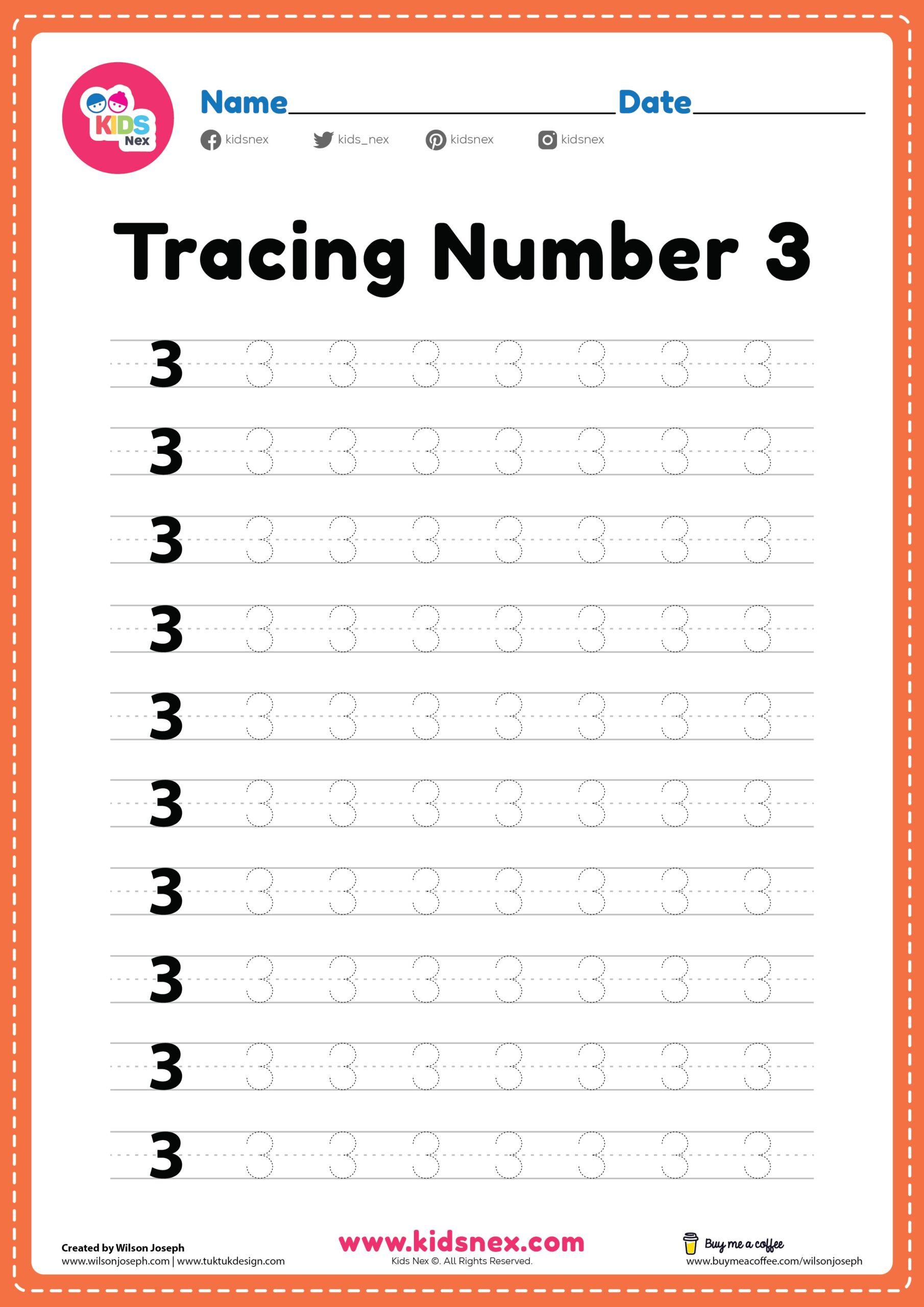 Tracing Number 3 Worksheet For Kindergarten Free PDF Tracing Number 3 Worksheet For Kindergarten Free PDF